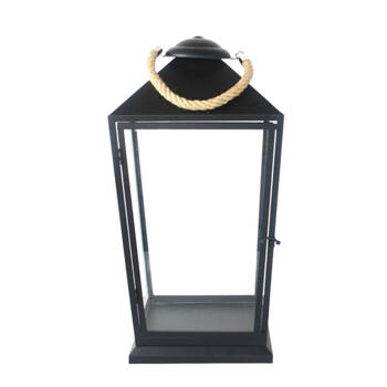 Esschert Design Black Lantern w/ Hanging Rope Indoor Outdoor Decor Large