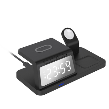 Laser 3-in-1 Wireless Charging Station w/ Alarm Clock For Apple Black