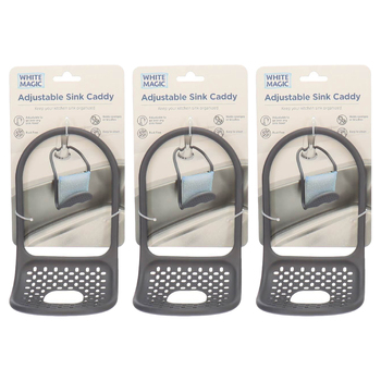 3PK White Magic Silicone Sink Caddy Kitchen Organiser Adjustable 25cm