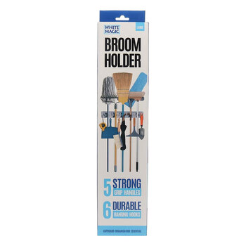 White Magic Broom Holder Storage Organisation Rack - Long
