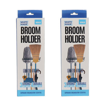 2PK White Magic Broom Holder Storage Organisation Rack - Regular