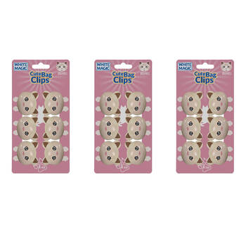 3x 6pc White Magic Cute Tidy Bag Clip Food Saver Sealer Set 4.5cm Ragdoll