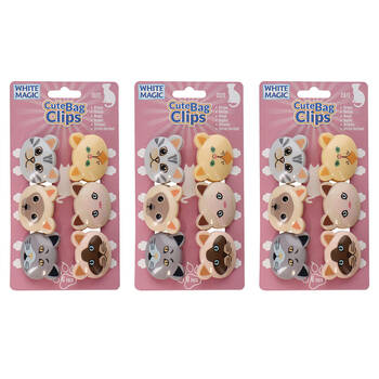 3x 6pc White Magic Cute Tidy Bag Clip Food Saver Sealer Set 4.5cm Cats