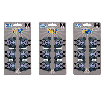 3x 6pc White Magic Cute Tidy Bag Clip Food Saver Sealer Set 4.5cm Border Collie