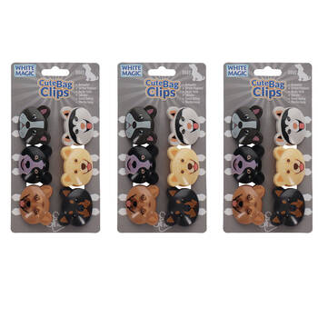 3x 6pc White Magic Cute Tidy Bag Clip Food Saver Sealer Set 4.5cm Dogs