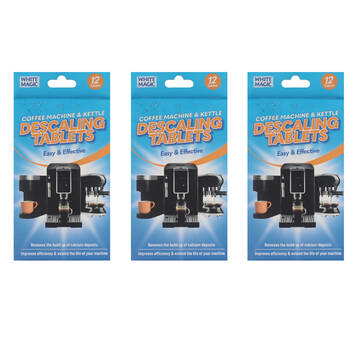 3x 12pc White Magic Coffee Machine & Kettle Descaler Tablets 18.3cm