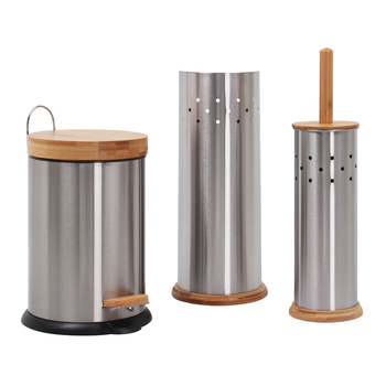 Eco Basics 3-in-1 Bathroom Toilet/Roll Holder/3L Bin Set - Stainless Steel