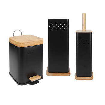 Eco Basics 3in1 Square Bathroom Bin Toilet Brush & Roll Holder Set 41.5cm Black
