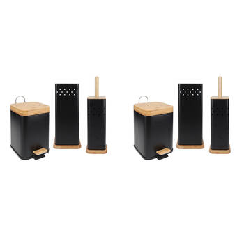 2PK Eco Basics 3in1 Square Bathroom Bin Toilet Brush & Roll Holder Set 41.5cm Black