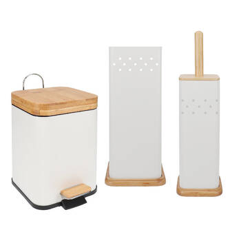 Eco Basics 3in1 Square Bathroom Bin Toilet Brush & Roll Holder Set 41.5cm White