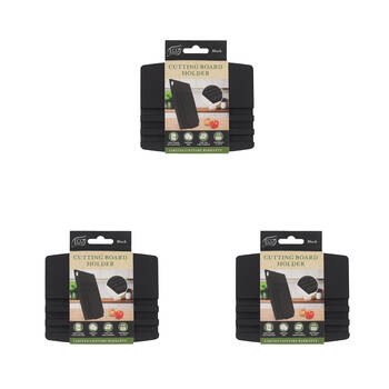 3PK Eco Basics 3-Slot Wooden Cutting Board Holder Dishwasher Safe 12.55cm Black