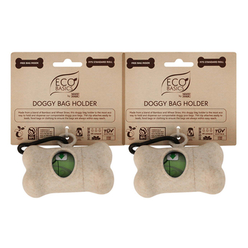 2x Eco Basics Doggy Poo Bag Holder Dispenser Outdoor - Brown