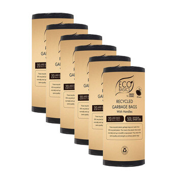 6x 20pc Eco Basics 50L Recycled Garbage/Waste Bags/Bin Liner