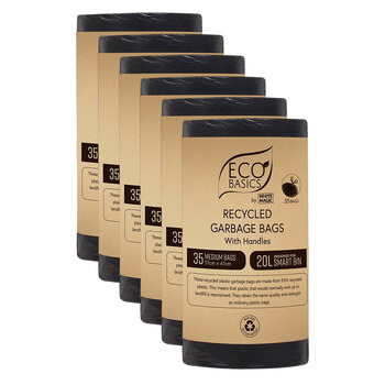 6x Eco Basics 20L Recycled Garbage/Waste Bags/Bin Liner