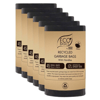6x Eco Basics 12L Recycled Garbage/Waste Bags/Bin Liner