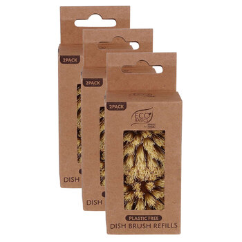 3x Eco Basics 13cm Plastic Free Dish Brush Refill Plate Residue Cleaner