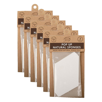 6PK 3pc White Magic Eco Basics Pop Up Natural Sponges White 11cm