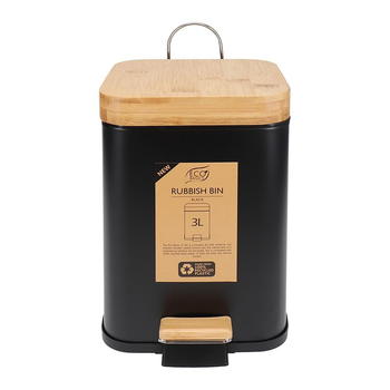 Eco Basics Rubbish Bin Square 3L w/ Soft Close Lid - Black