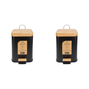 2PK Eco Basics Rubbish Bin Square 3L w/ Soft Close Lid - Black