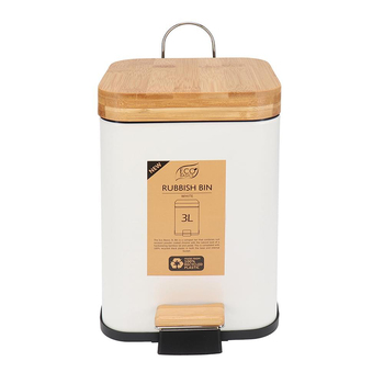 Eco Basics Rubbish Bin Square 3L w/ Soft Close Lid - White