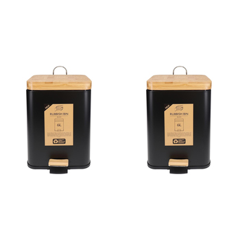 2PK Eco Basics Rubbish Bin Square 6L w/ Soft Close Lid - Black