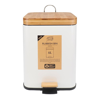 Eco Basics Rubbish Bin Square 6L w/ Soft Close Lid - White