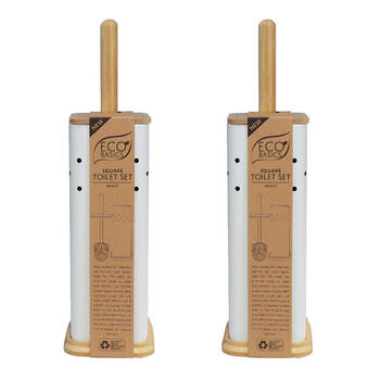 2PK Eco Basics Square Toilet Brush w/ Holder Bathroom Cleaner Set 39.5cm White