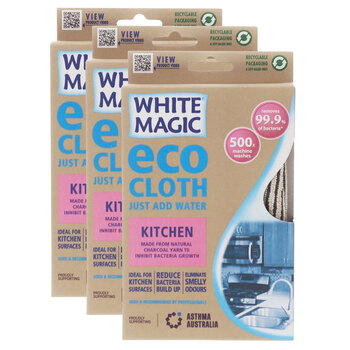 3x Eco Cloth 32cm Charcoal Yarn Fabric Kitchen Surface Cleaner - Grey