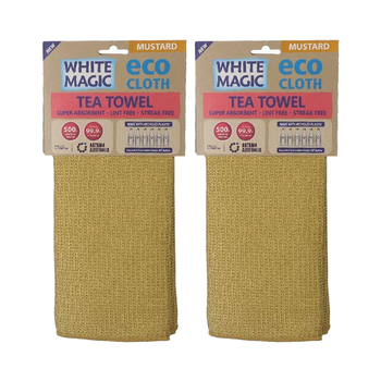 2PK White Magic Microfibre Eco Cloth Tea Towel Single Mustard 70x50cm