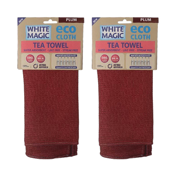 2PK White Magic Microfibre Eco Cloth Tea Towel Single Plum 70x50cm