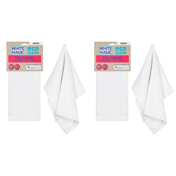 2x White Magic 70x50cm Tea Towel Super Absorbent - Snow