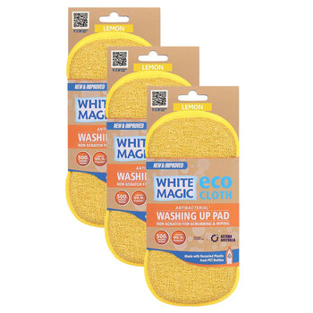3x White Magic Double-Sided Dish Washing Up Pad - Lemon