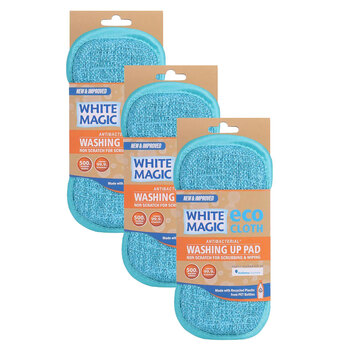 3x White Magic Double-Sided Dish Washing Up Pad - Sea Blue