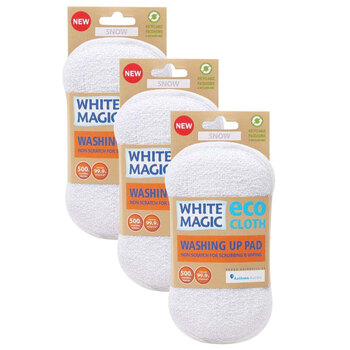 3x White Magic Double-Sided Dish Washing Up Pad - Snow