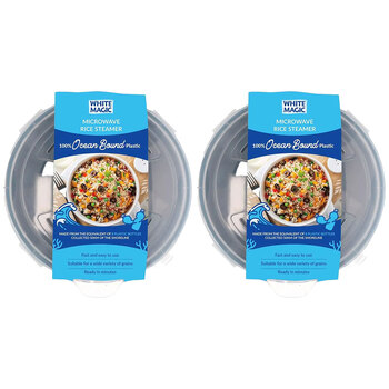 2PK White Magic Ocean Bound Plastic Microwave Rice Steamer