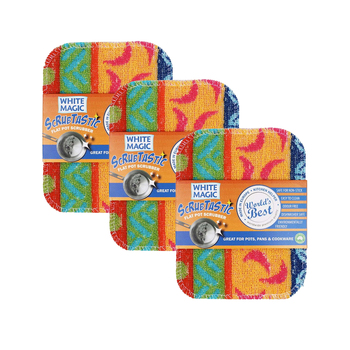 3x White Magic Scrubtastic 15.9cm Flat Pot Scrubber Pan Cleaner