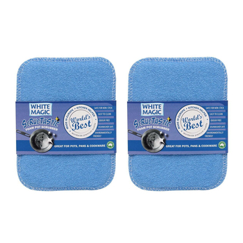 2x White Magic Scrubtastic Foam Pot Scrubber Cleaner - Blue