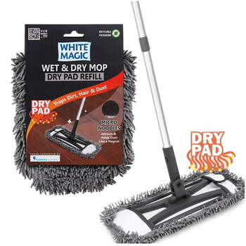 White Magic 40cm Microfibre Pad Refill For Wet & Dry Mop Dry - Grey