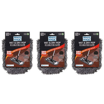 3x White Magic 40cm Microfibre Pad Refill For Wet & Dry Mop Dry - Grey