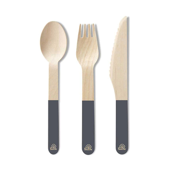 24pc Eco SouLife Wooden Fork/Knife/Spoon Cutlery Set Grey