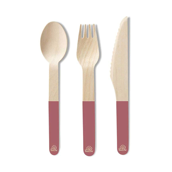 96pc Eco SouLife Wooden Fork/Knife/Spoon Cutlery Set Red