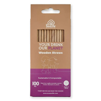 100pc Eco SouLife Disposable/Compostable Wooden Straws