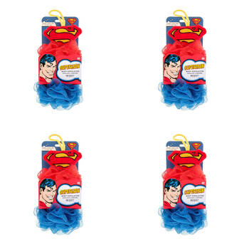 4PK Warner Bros Superman Body Exfoliator Shower Loofah Puff Duo Blue/Red