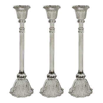 3PK LVD Glass 36cm Extra Large Belle Taper Stick Candle Holder - Sage