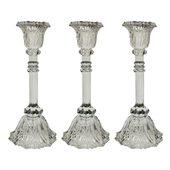 3PK LVD Glass 25cm Large Belle Taper Stick Candle Holder - Sage