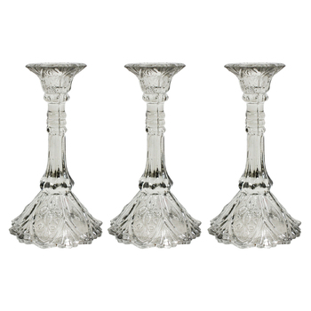 3PK LVD Glass 18cm Medium Belle Taper Stick Candle Holder - Sage