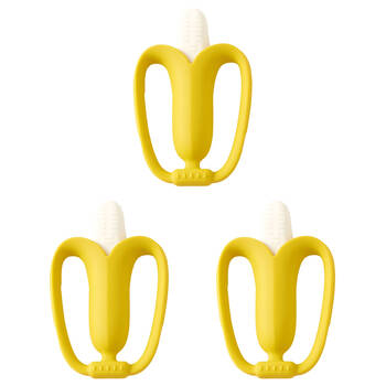 3PK Jiggle & Giggle Silicone Baby Teether Toy Yumi Banana Yellow