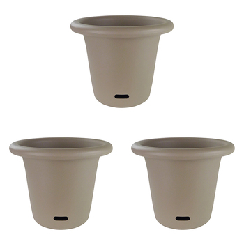 3PK Homeleisure WaterSaver Round Pot Planter 34cm Taupe Home Garden 