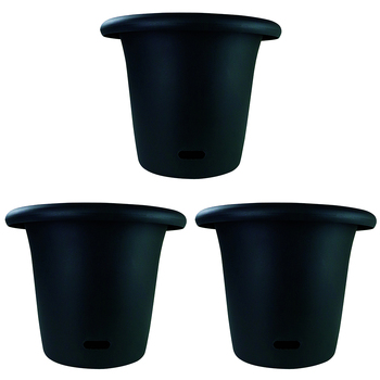 3PK Homeleisure WaterSaver Round Pot Planter 34cm Charc Home Garden 