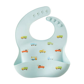 Jiggle & Giggle Trucking Along Silicone Bib Baby/Toddler Dinnerware Blue